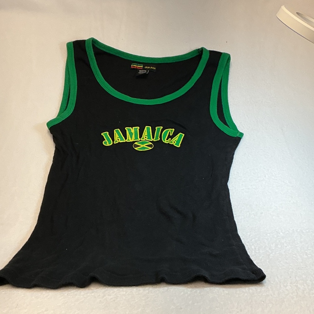 Women's Black Tank Top with Green Trim and Jamaica Graphic Sz XXL. 0677